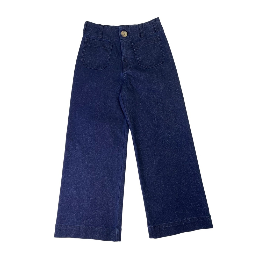 Maeve The Colette Metallic Wide Leg Pants Indigo Blue Sparkle 25P Anthropologie